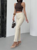 High Waist Leg Dirty Sewing Detailed Side Slit Natural Jeans - Brand: LACARINO - Women's Clothing Wholesale - Globality Store
