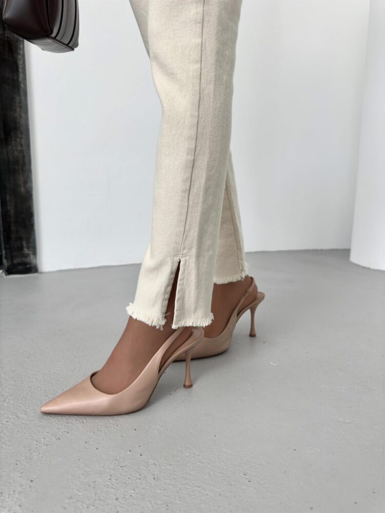 High Waist Leg Dirty Sewing Detailed Side Slit Natural Jeans