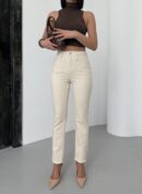 High Waist Leg Dirty Sewing Detailed Side Slit Natural Jeans - Brand: LACARINO - Women's Clothing Wholesale - Globality Store