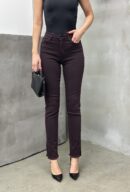 High Waist Leg Dirty Sewing Detailed Side Slit Burgundy Jeans - Brand: LACARINO - Women's Clothing Wholesale - Globality Store