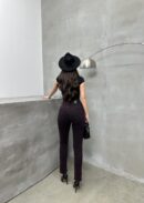 High Waist Leg Dirty Sewing Detailed Side Slit Burgundy Jeans - Brand: LACARINO - Women's Clothing Wholesale - Globality Store