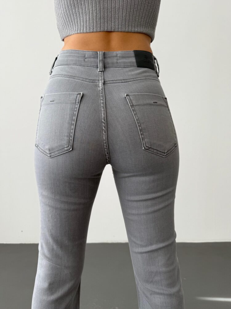 High Waist Leg Tassel Gray Stone Detailed Jeans