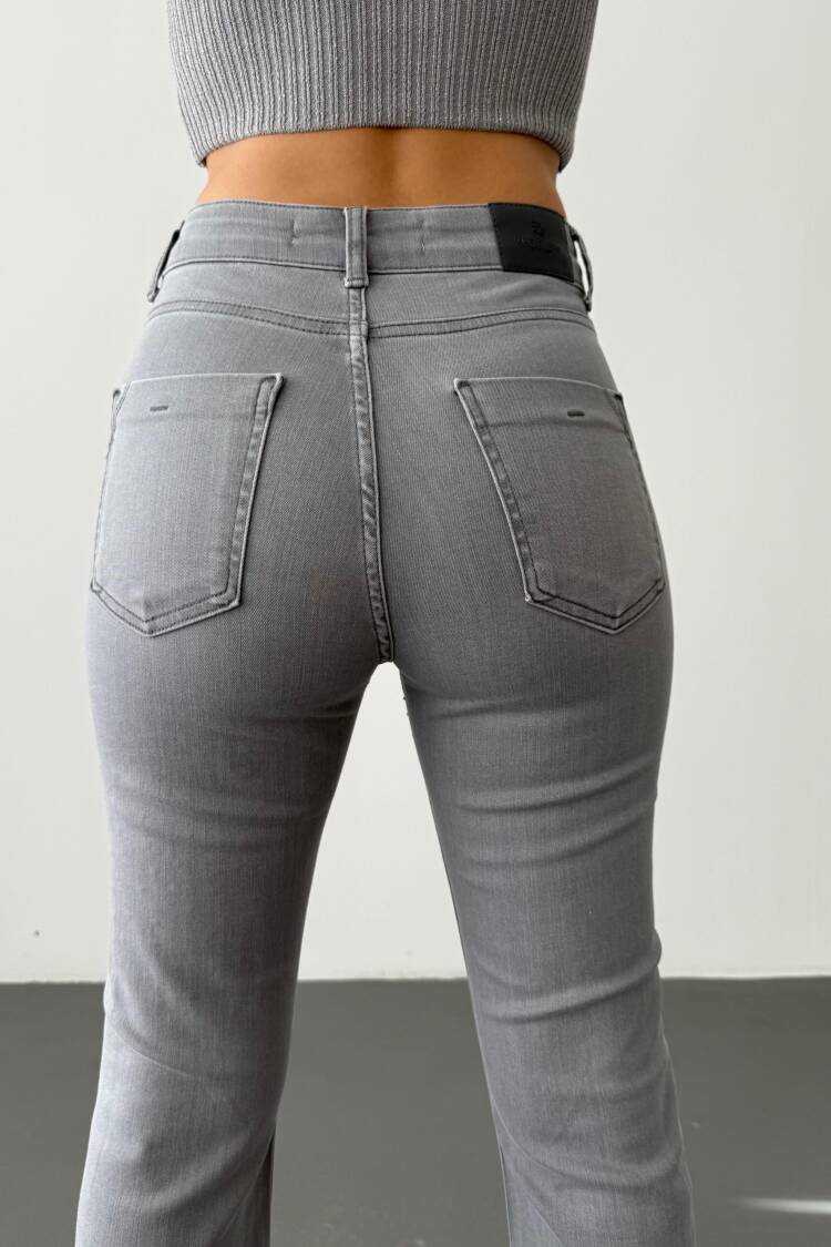 High Waist Leg Tassel Gray Stone Detailed Jeans