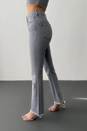 High Waist Leg Tassel Gray Stone Detailed Jeans - Brand: LACARINO - Women's Clothing Wholesale - Globality Store