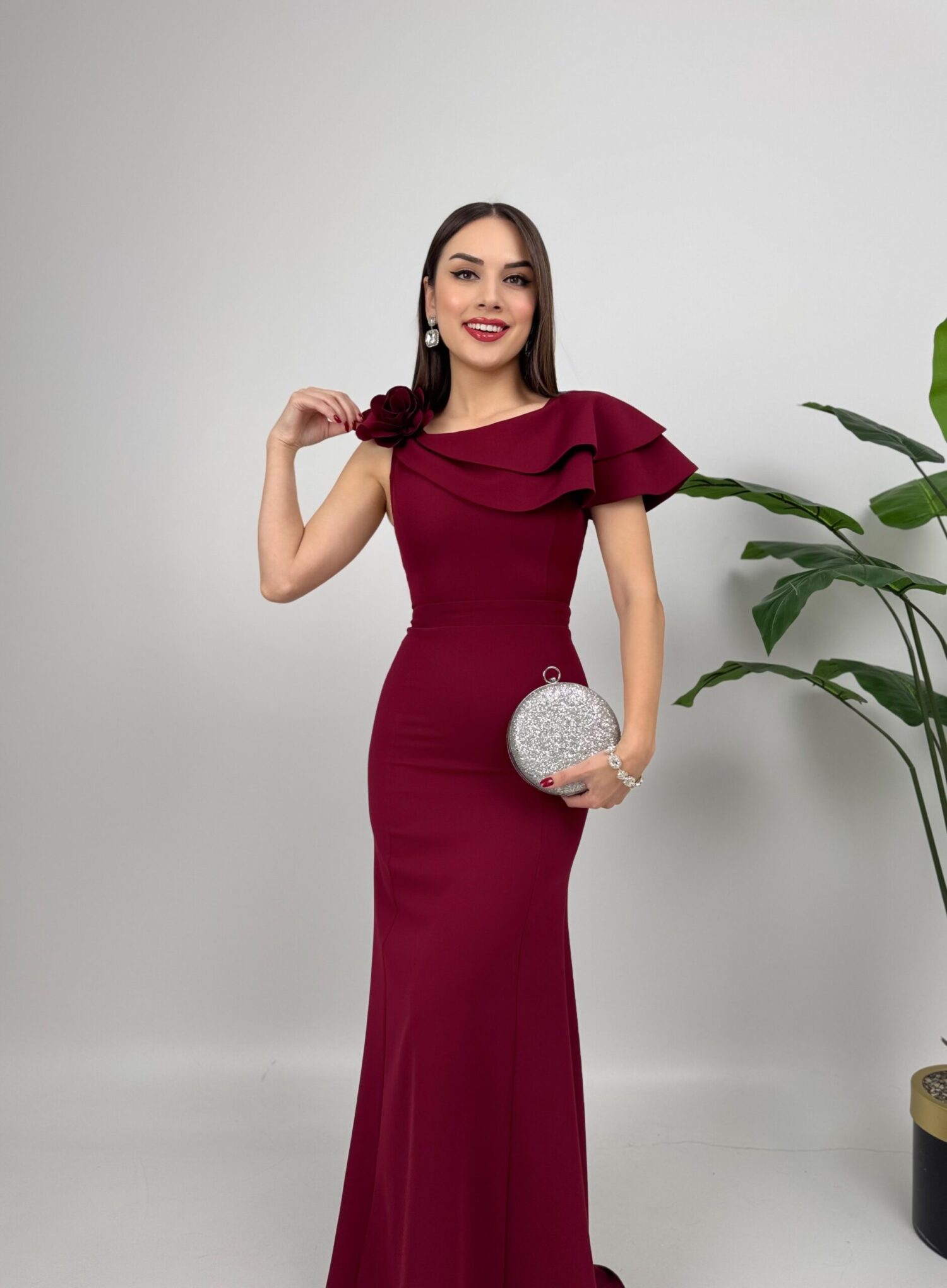 Shoulder Ruffle Rose Dress - Brand: Miss Janell - Women's Clothing Wholesale - Globality Store