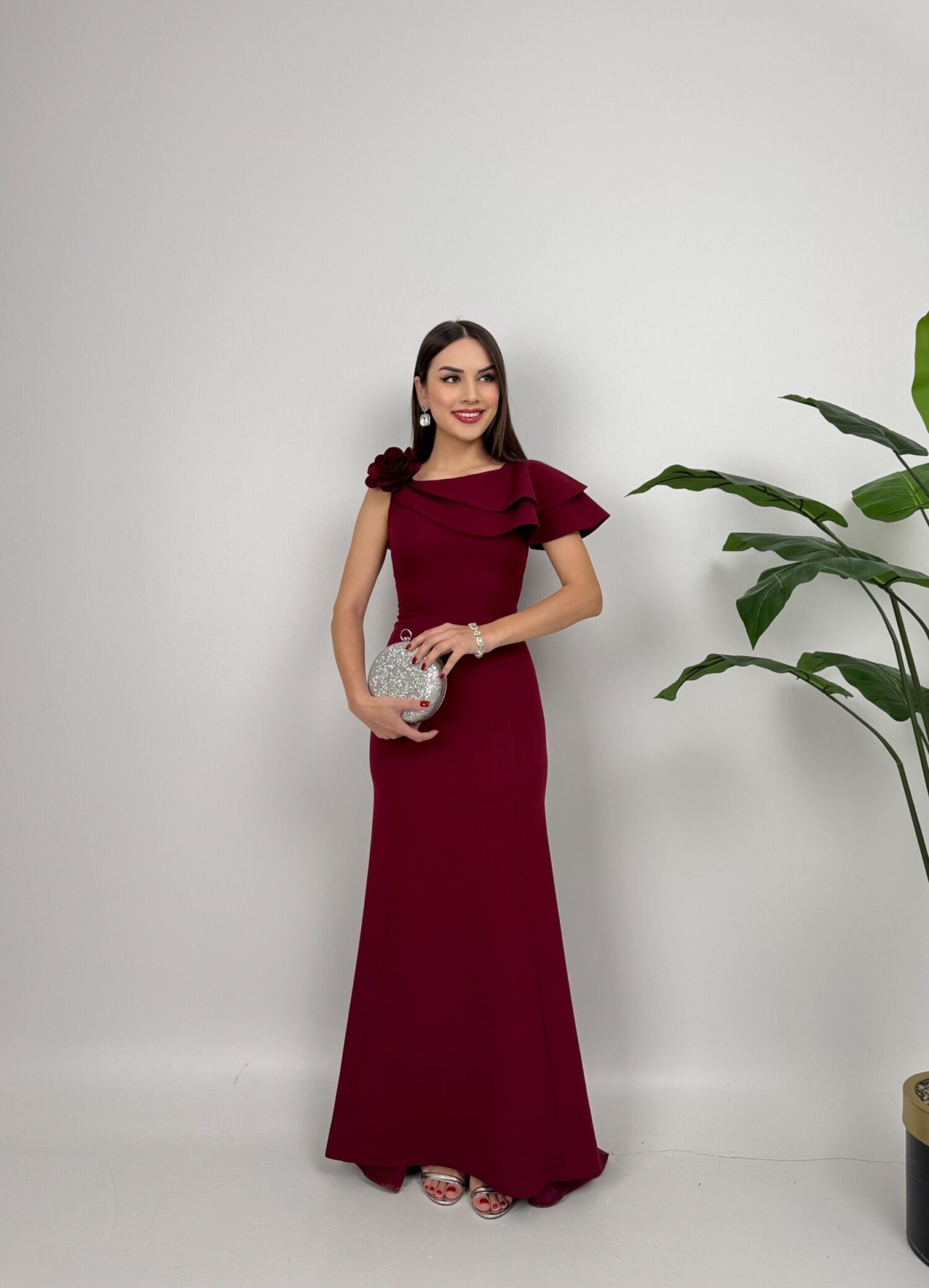 Shoulder Ruffle Rose Dress - Brand: Miss Janell - Women's Clothing Wholesale - Globality Store