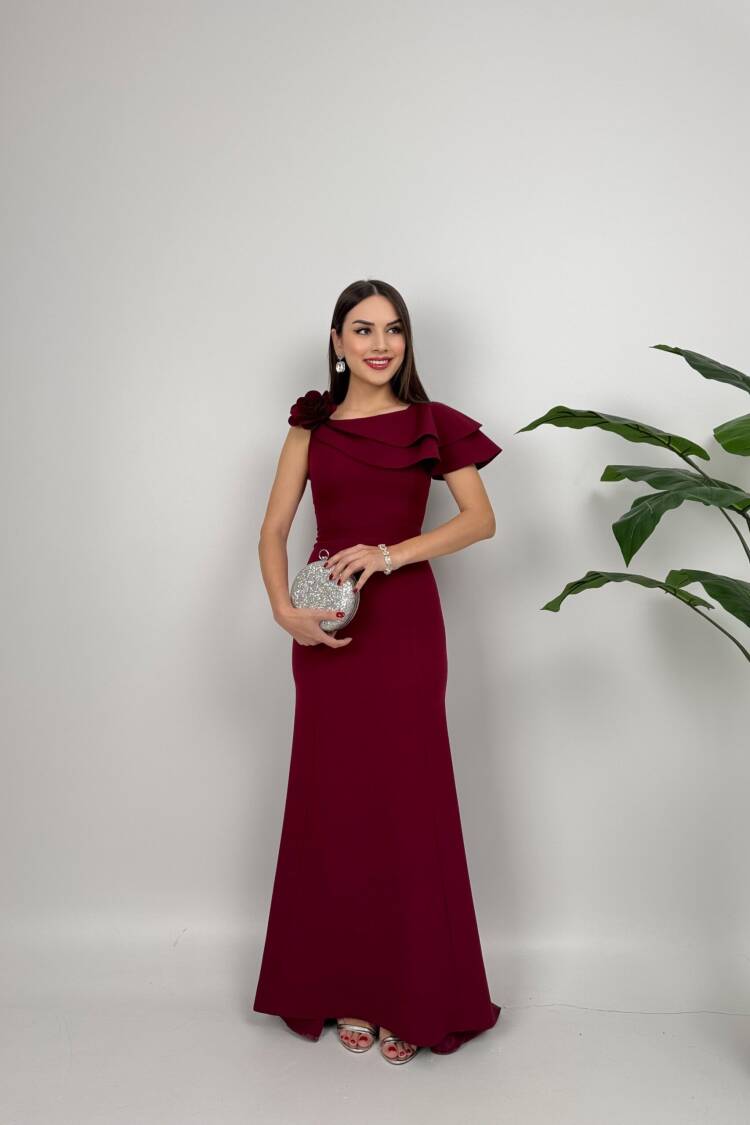 Shoulder Ruffle Rose Dress - Brand: Miss Janell - Women's Clothing Wholesale - Globality Store