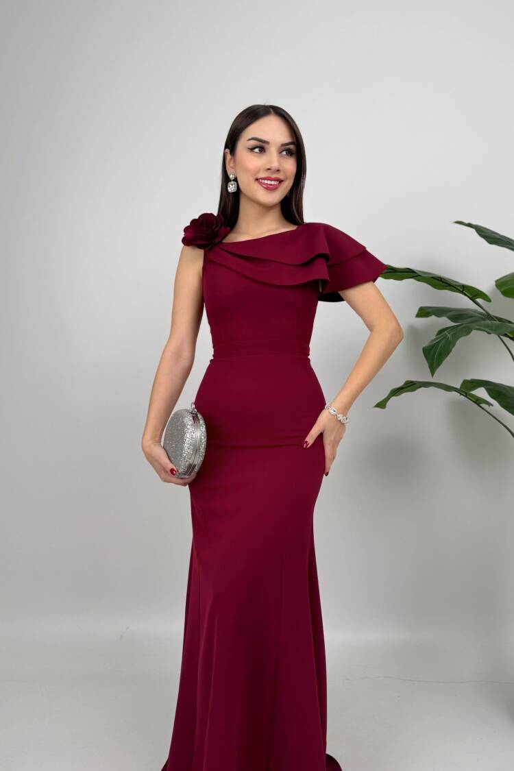 Shoulder Ruffle Rose Dress