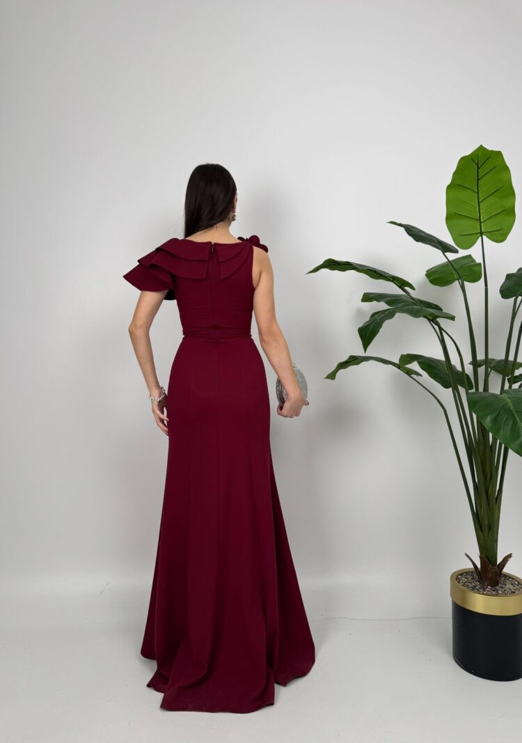 Shoulder Ruffle Rose Dress