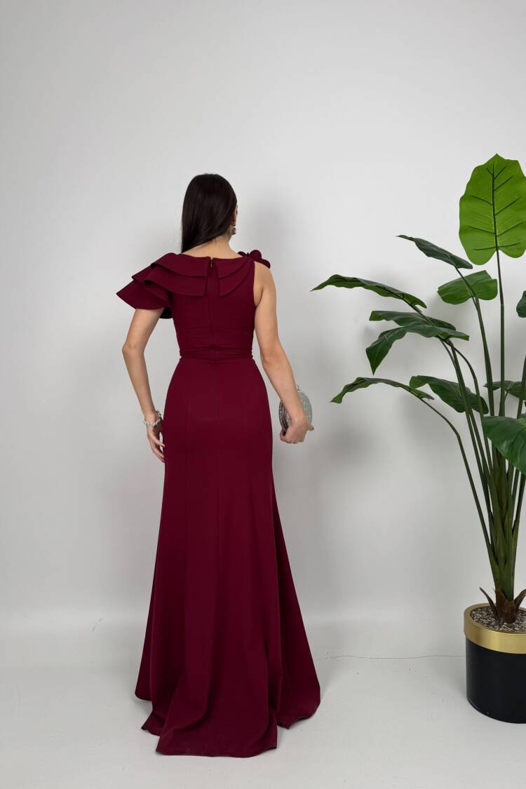 Shoulder Ruffle Rose Dress