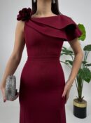 Shoulder Ruffle Rose Dress - Brand: Miss Janell - Women's Clothing Wholesale - Globality Store