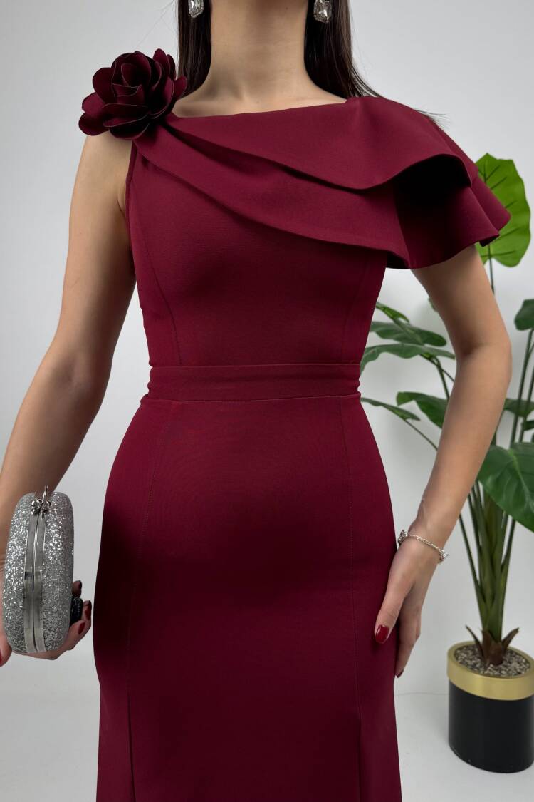 Shoulder Ruffle Rose Dress