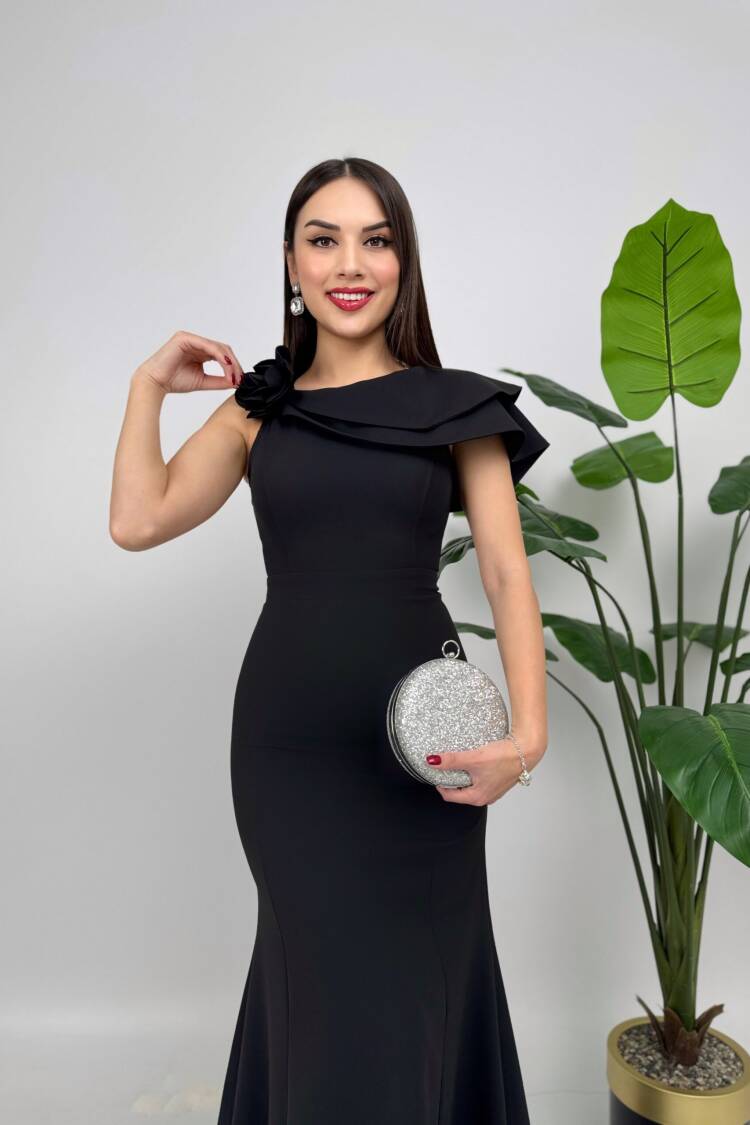 Shoulder Ruffle Rose Dress
