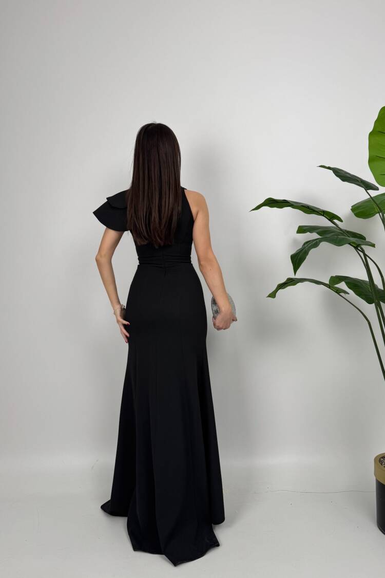 Shoulder Ruffle Rose Dress