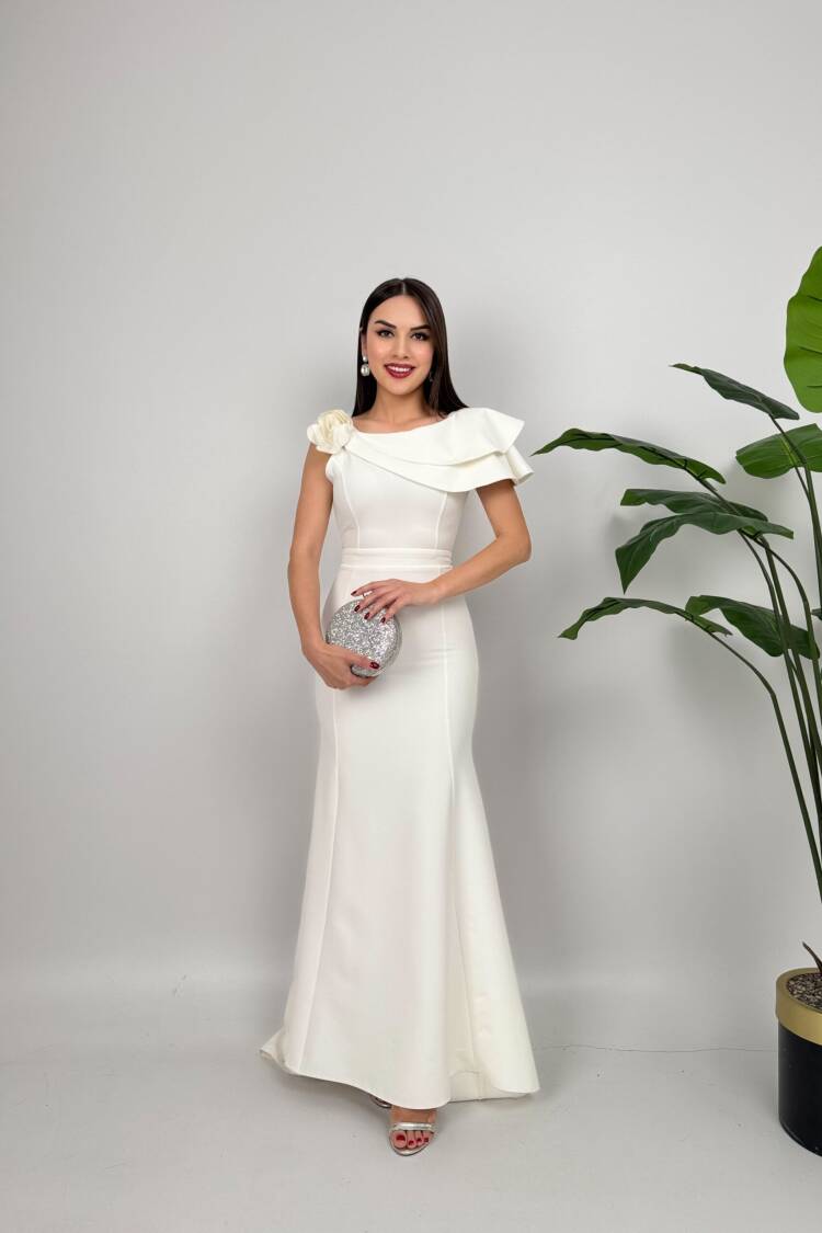 Shoulder Ruffle Rose Dress - Brand: Miss Janell - Women's Clothing Wholesale - Globality Store