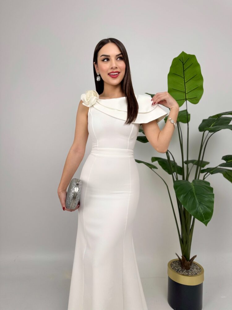 Shoulder Ruffle Rose Dress