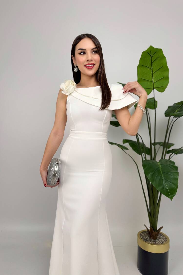 Shoulder Ruffle Rose Dress