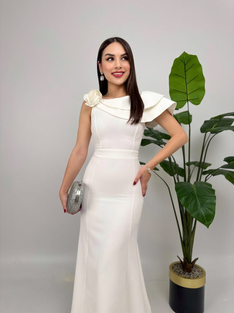 Shoulder Ruffle Rose Dress