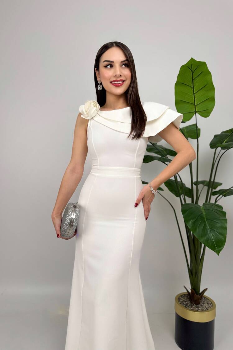 Shoulder Ruffle Rose Dress