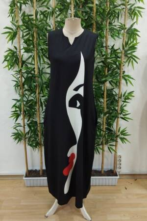 Women's Zero Sleeve V Neck Women's Face Pattern Suprem Dress - Black - Brand: Janes - Women's Clothing Wholesale - Globality Store