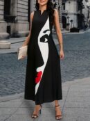 Women's Zero Sleeve V Neck Women's Face Pattern Suprem Dress - Black - Brand: Janes - Women's Clothing Wholesale - Globality Store
