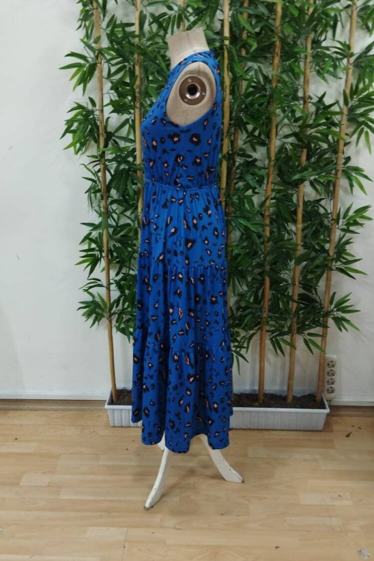 Women's Sleeveless Crew Neck Elastic Waist Patterned Suprem Dress