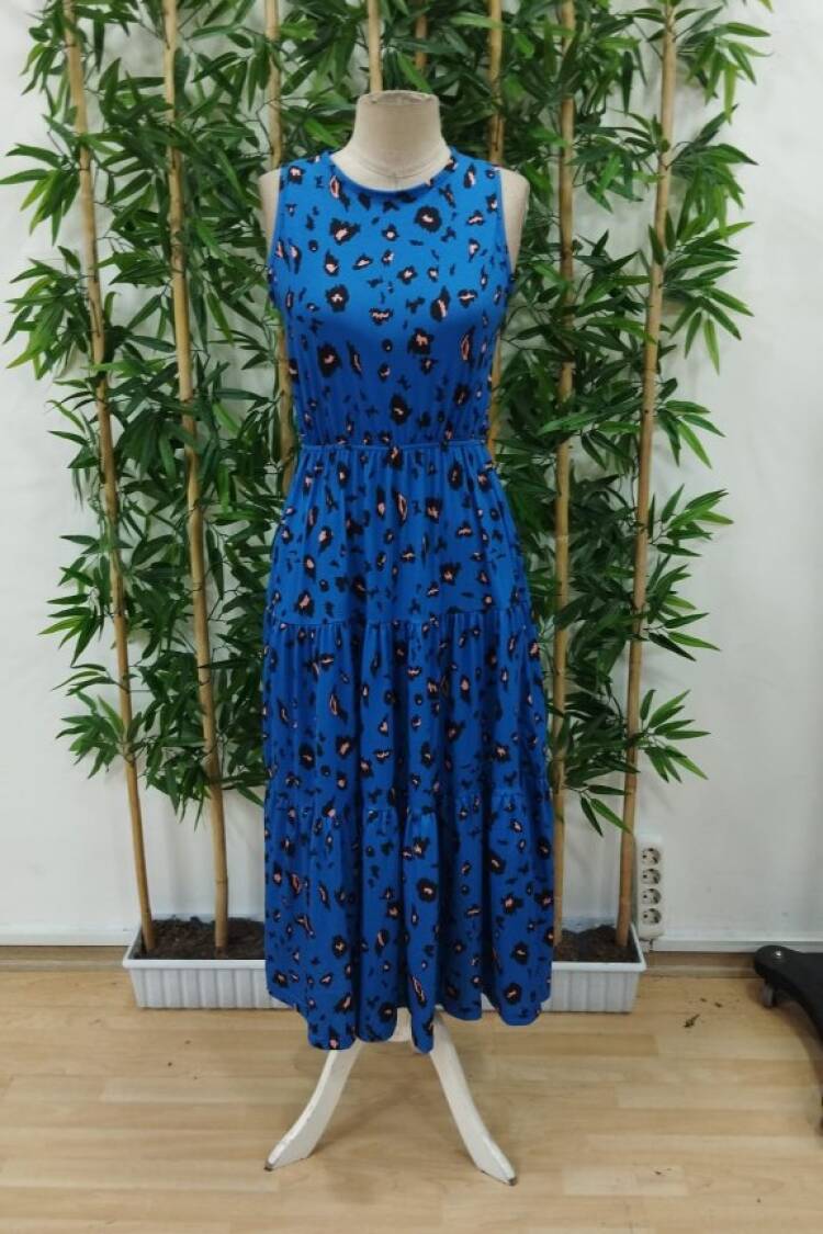 Women's Sleeveless Crew Neck Elastic Waist Patterned Suprem Dress