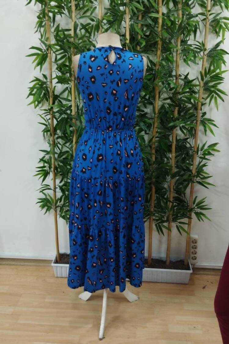 Women's Sleeveless Crew Neck Elastic Waist Patterned Suprem Dress
