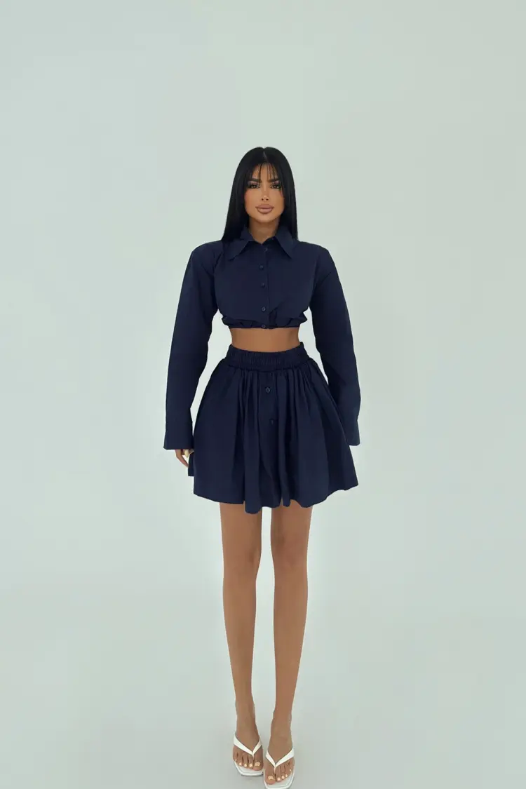 NavyFront Buttoned Skirt Suit - Brand: EYYO ATELIER - Women's Clothing Wholesale - Globality Store