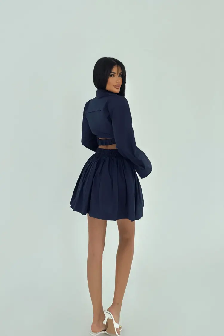 NavyFront Buttoned Skirt Suit
