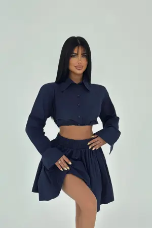 NavyFront Buttoned Skirt Suit - Brand: EYYO ATELIER - Women's Clothing Wholesale - Globality Store