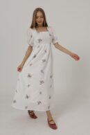 Embroidered Back Bow Tie Dress - White - Brand: Reyon - Women's Clothing Wholesale - Globality Store