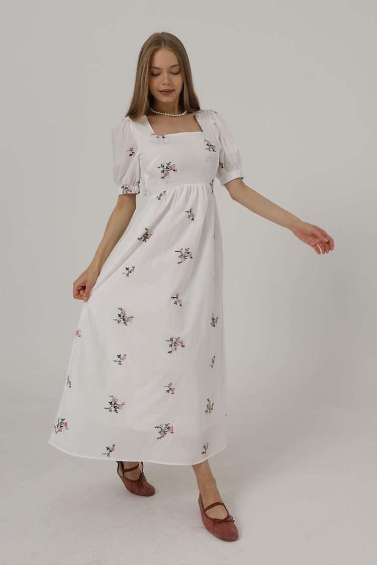 Embroidered Back Bow Tie Dress - White - Brand: Reyon - Women's Clothing Wholesale - Globality Store