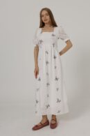 Embroidered Back Bow Tie Dress - White - Brand: Reyon - Women's Clothing Wholesale - Globality Store