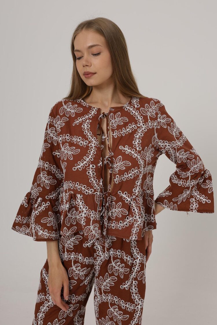 Bow Tie Embroidered Blouse - Brand: Reyon - Women's Clothing Wholesale - Globality Store