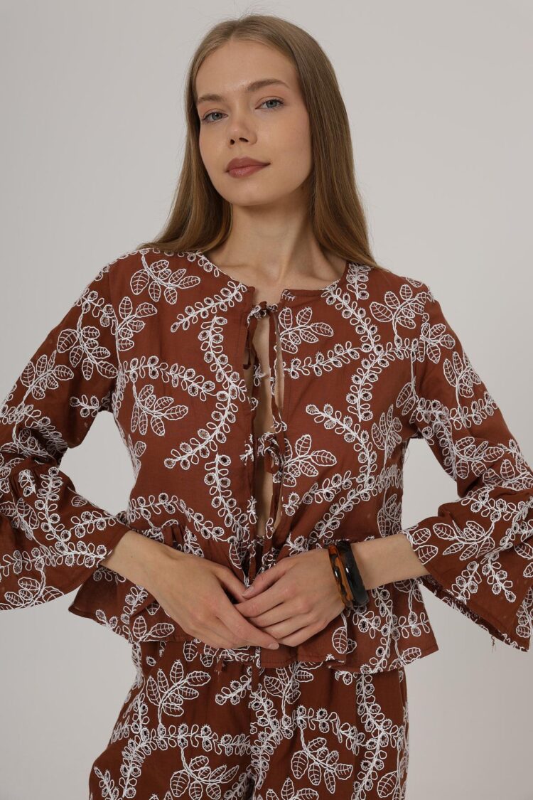 Bow Tie Embroidered Blouse