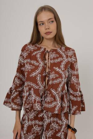 Bow Tie Embroidered Blouse - Brand: Reyon - Women's Clothing Wholesale - Globality Store