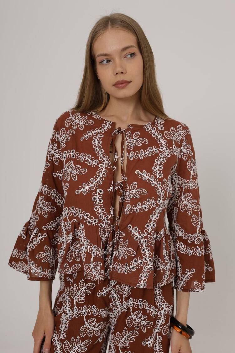 Bow Tie Embroidered Blouse