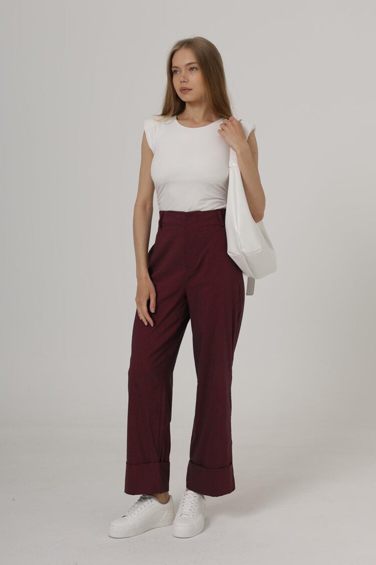 Double Leg Pants - Burgundy - Brand: Reyon - Women's Clothing Wholesale - Globality Store
