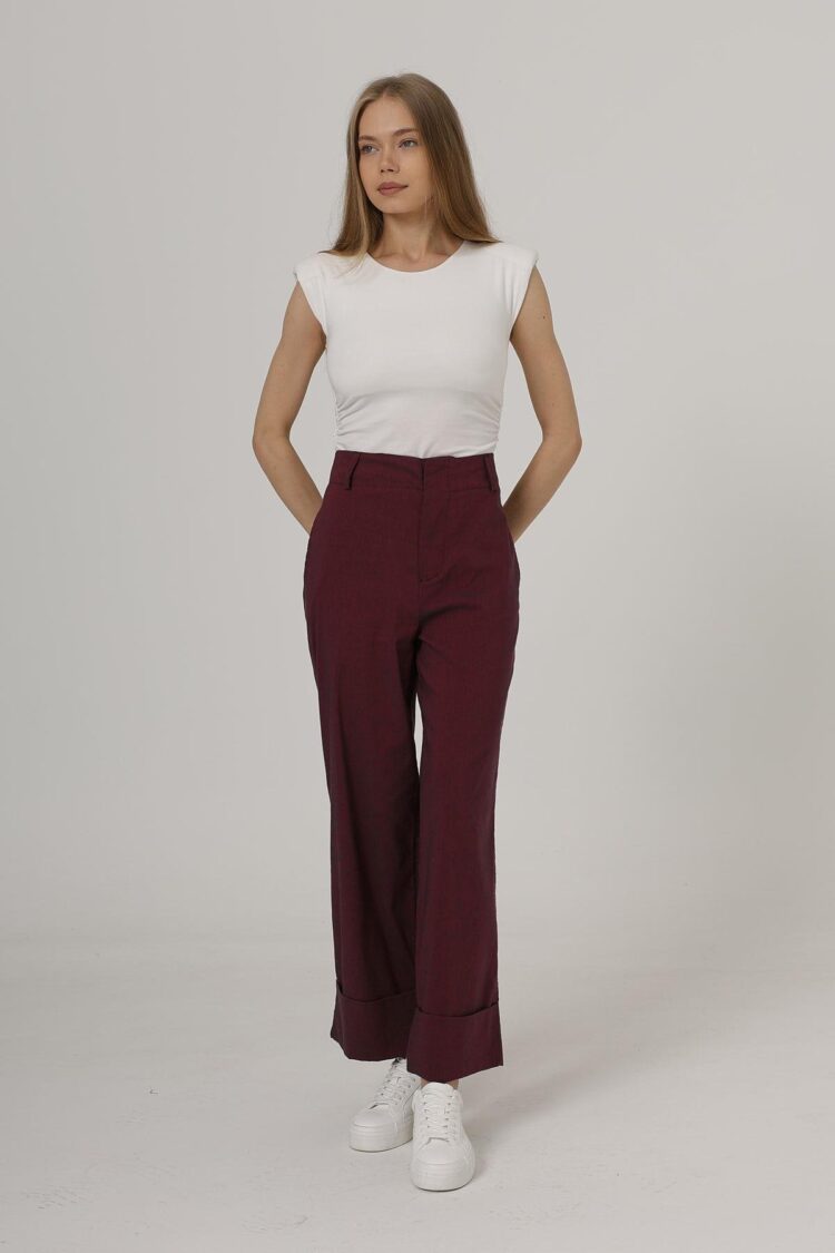 Double Leg Pants - Burgundy