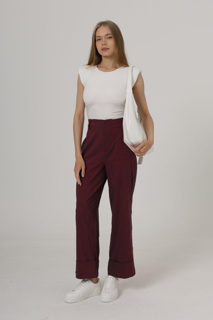 Double Leg Pants - Burgundy