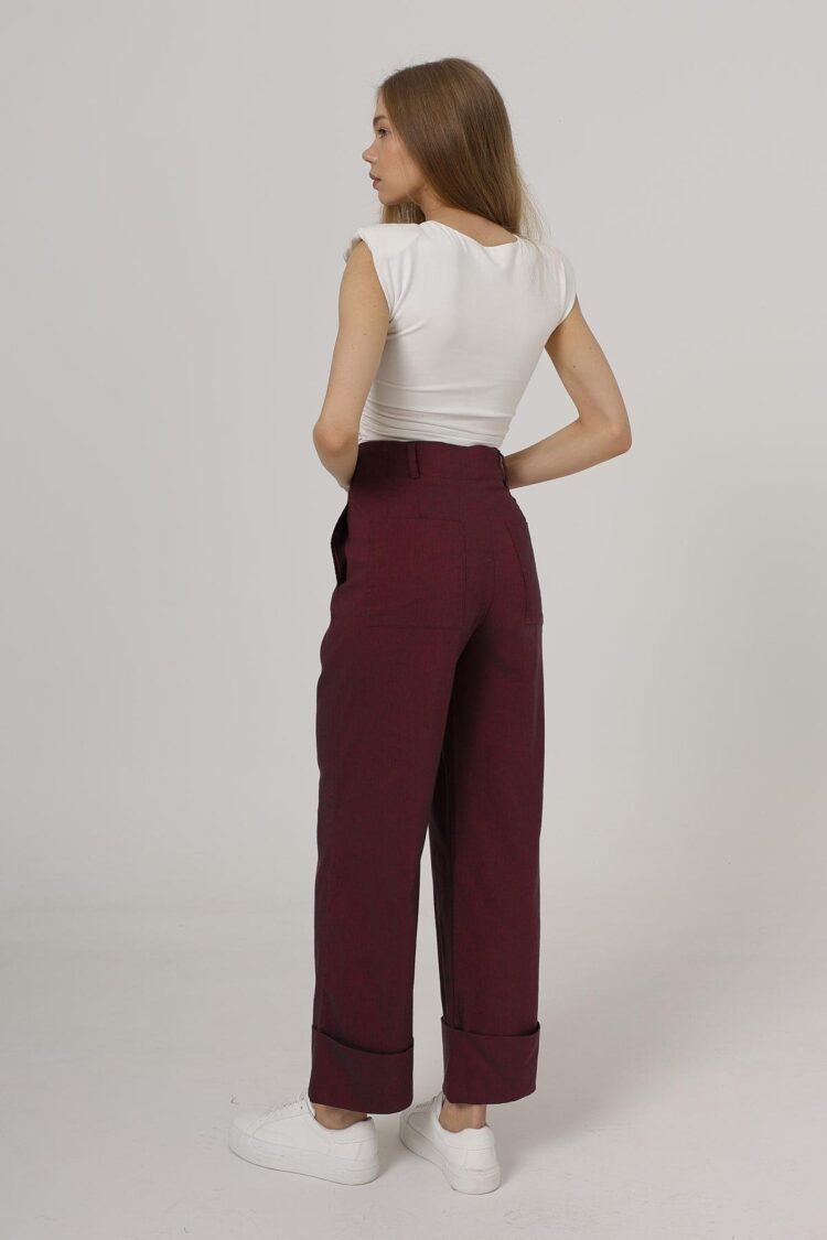 Double Leg Pants - Burgundy