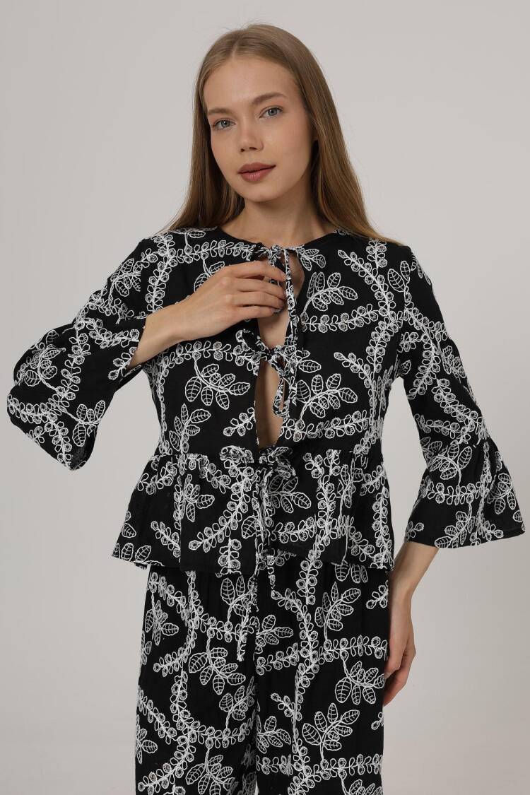 Bow Tie Embroidered Blouse - Brand: Reyon - Women's Clothing Wholesale - Globality Store
