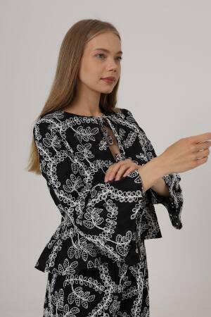 Bow Tie Embroidered Blouse - Brand: Reyon - Women's Clothing Wholesale - Globality Store