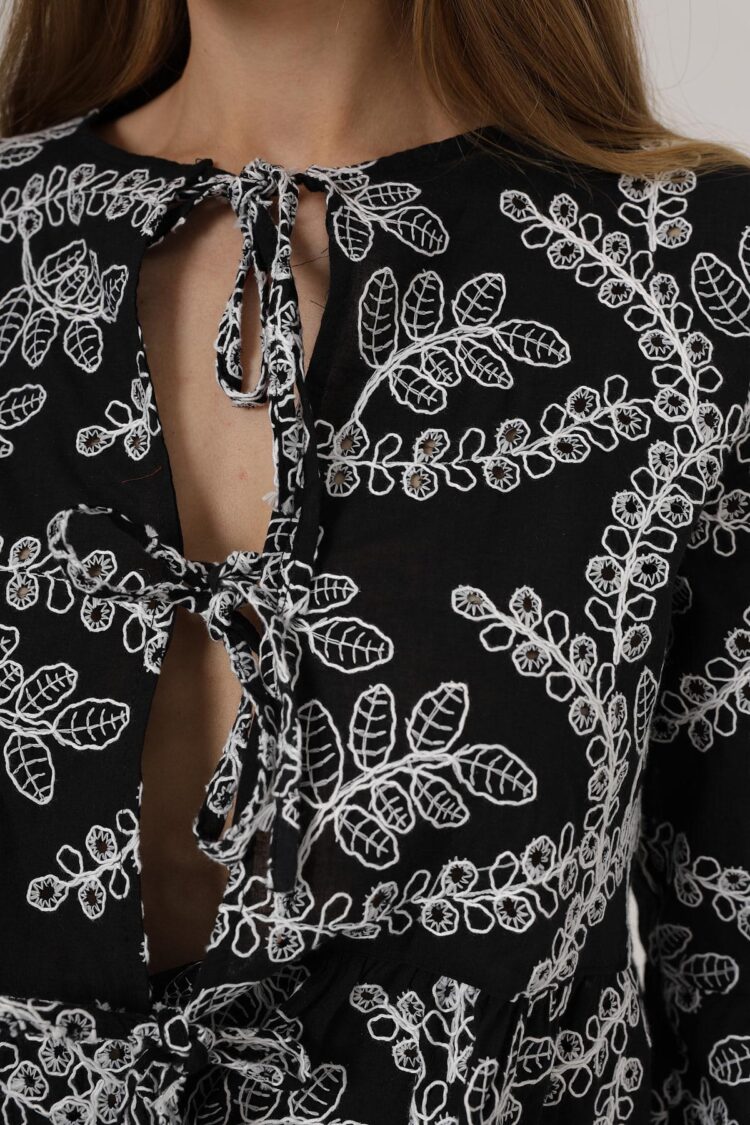Bow Tie Embroidered Blouse