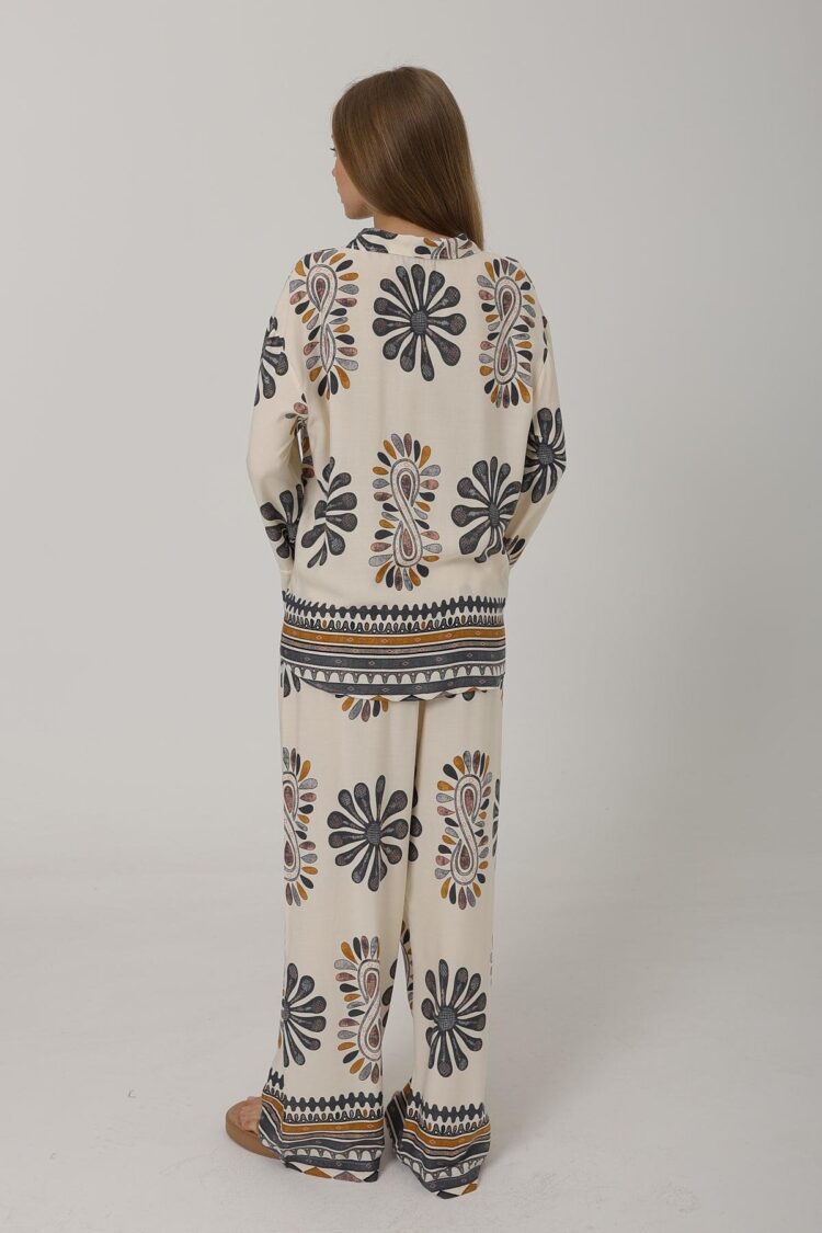 Patterned Sleeves Ruffle Trousers Set
