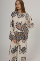 Patterned Sleeves Ruffle Trousers Set - Brand: Reyon - Women's Clothing Wholesale - Globality Store