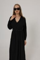 Half Button Front Long Sleeve Belted Dress - Brand: Reyon - Women's Clothing Wholesale - Globality Store