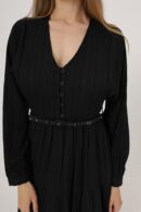 Half Button Front Long Sleeve Belted Dress - Brand: Reyon - Women's Clothing Wholesale - Globality Store