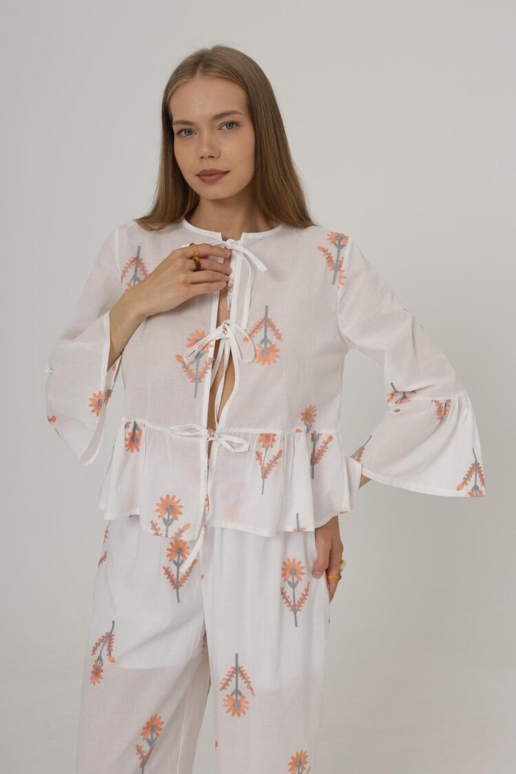 Bow Tie Embroidered Blouse - Brand: Reyon - Women's Clothing Wholesale - Globality Store